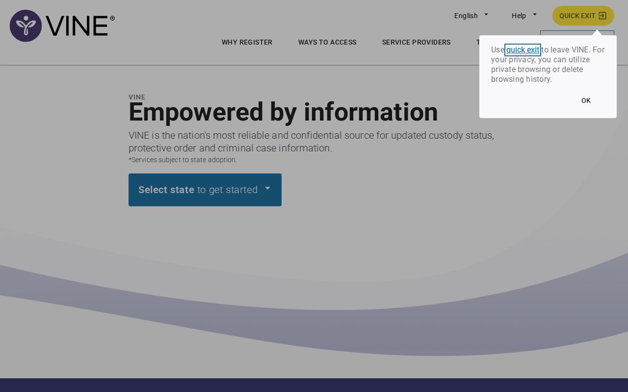 Illinois VINELink search interface for a Randolph County custody check