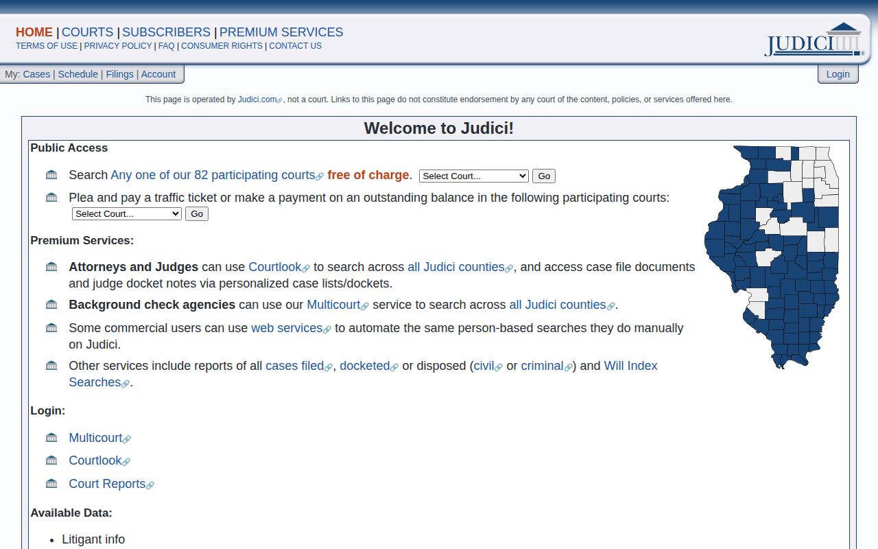 Judici public court search interface for Randolph County case dispositions